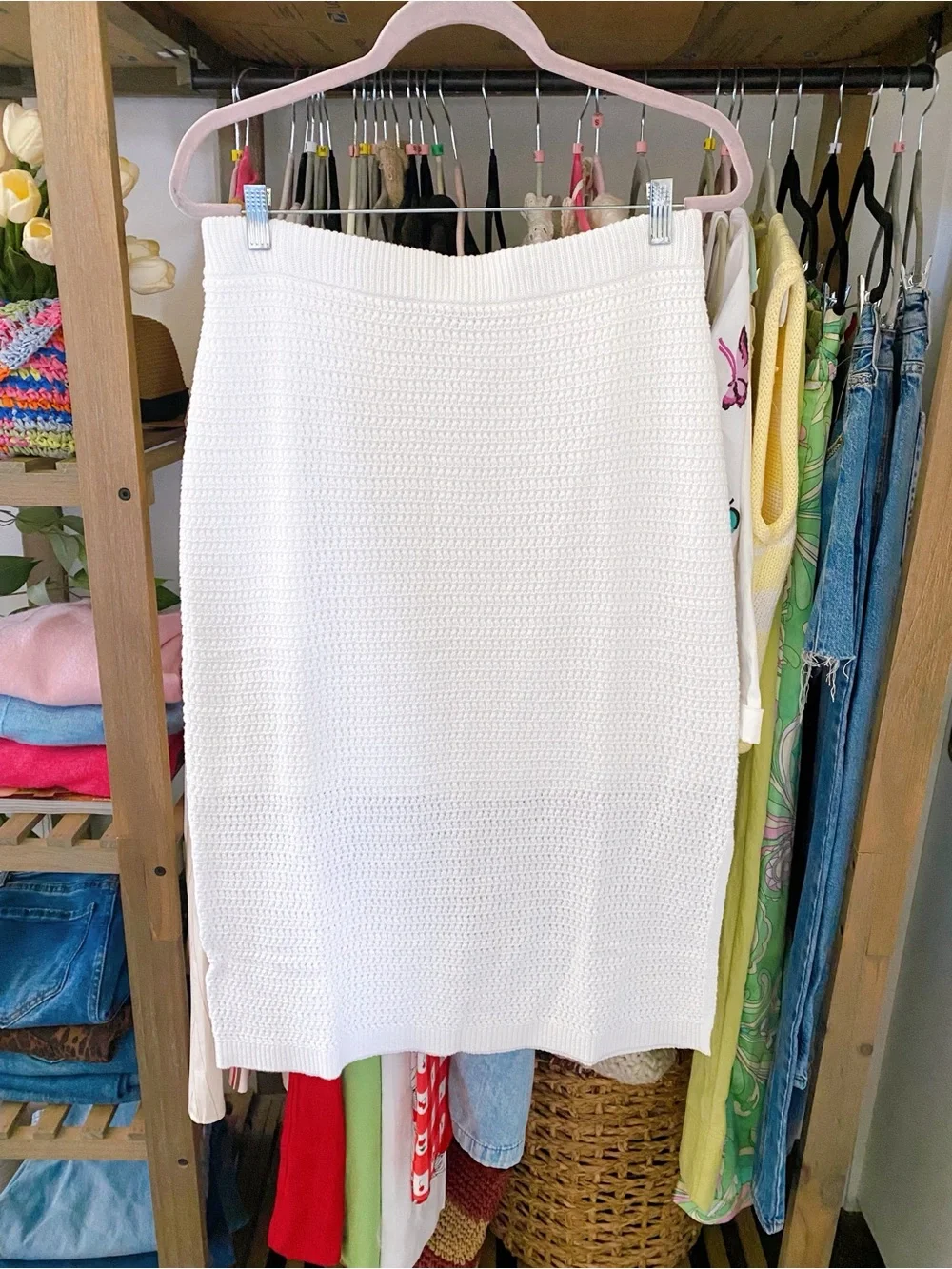 TALBOTS Cozy White Knit Midi Skirt in Soft Crochet Texture! 🐚